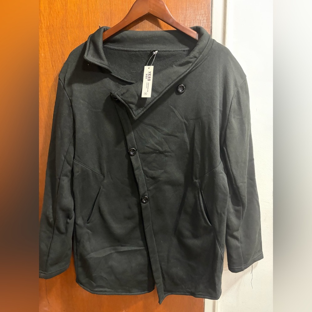 Black Asymmetrical Button-Up Vampire Goth Jacket Size XLarge